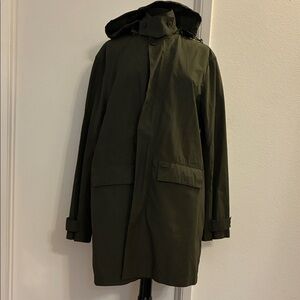 Lacoste Dark Green Hooded Trenchcoat Look Raincoat size L